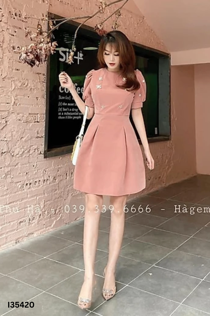 Váy nhung nâu đính ngọc