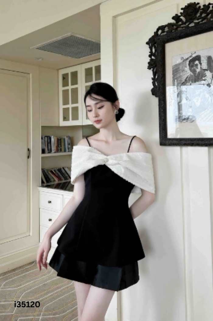 Áo VALERIA STUDIOS đen phối trắng be