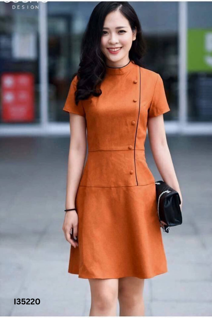 Váy nâu COSMO DESGIN viền đen