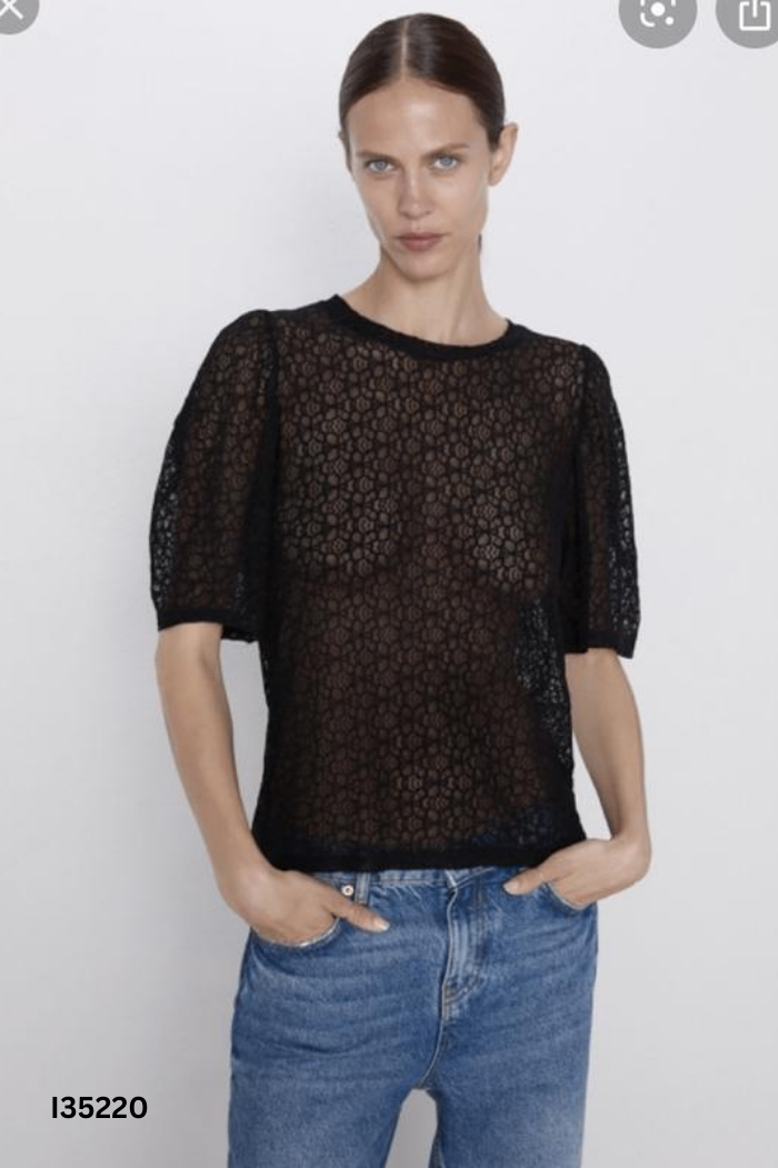 Áo ren đen ZARA tay phồng