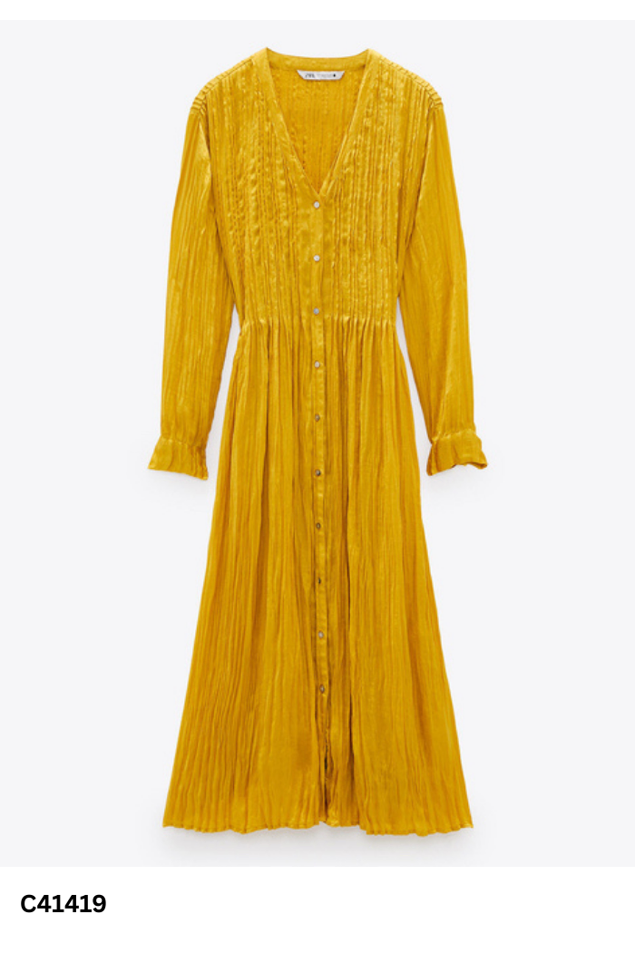 NEWTAG Váy lụa ZARA vàng dập ly
