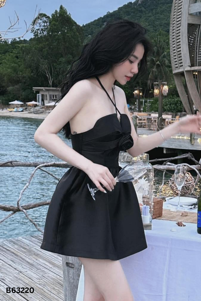 Váy đen đính hoa