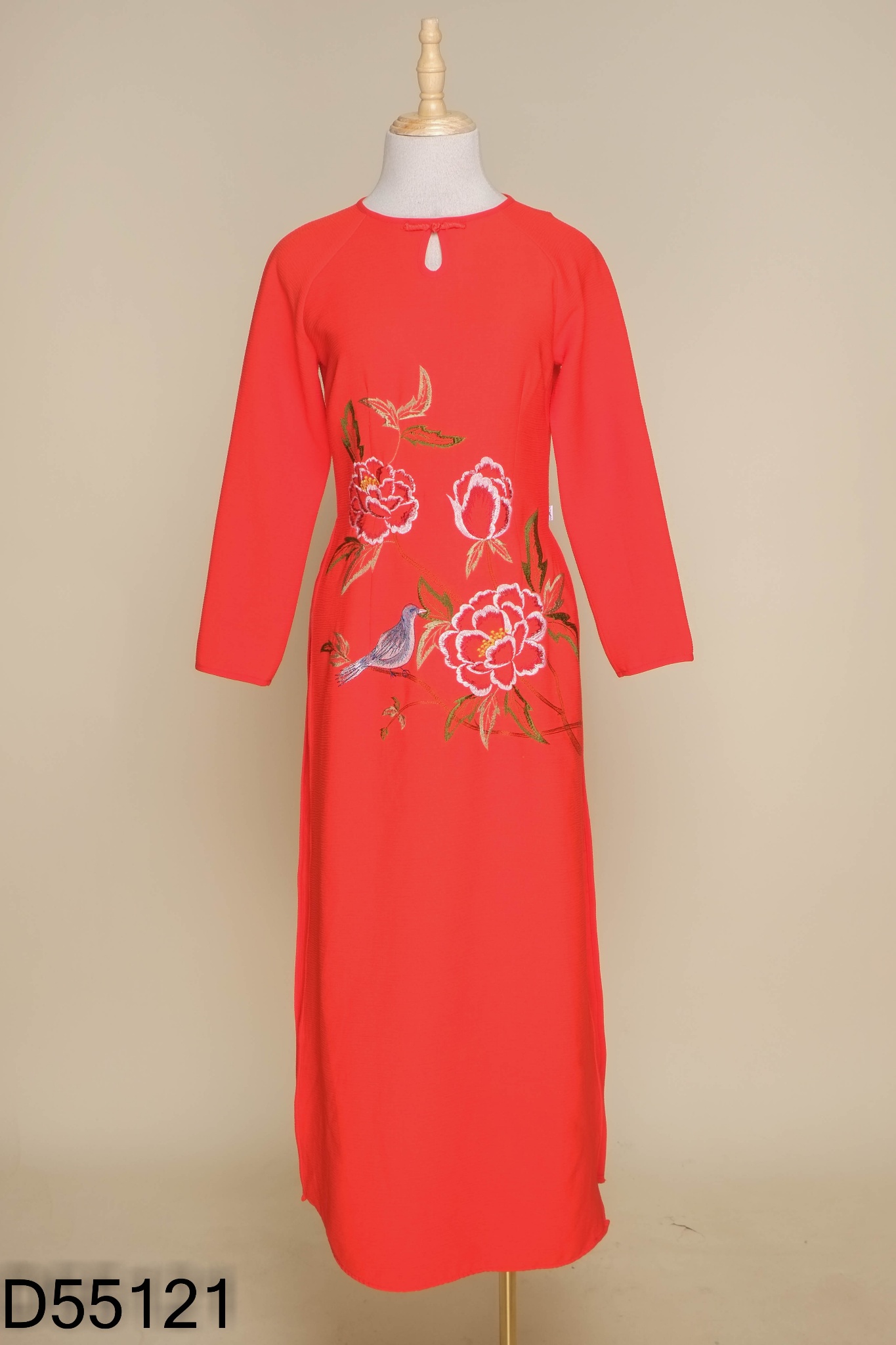 Áo dài GERME đỏ cam thêu hoa (KHÔNG QUẦN)