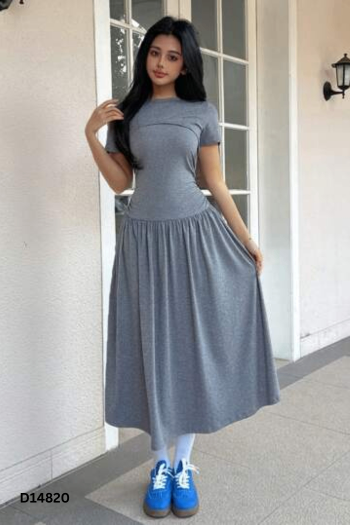 Váy thun xám cổ 3p