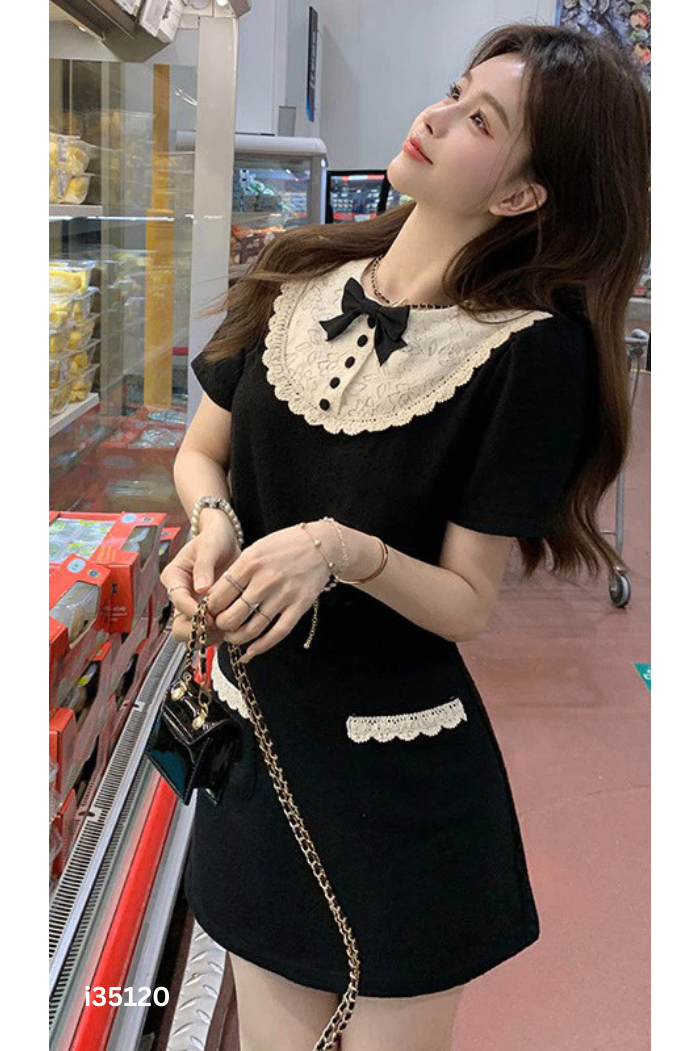 SET Áo đen phối ren be + chân váy