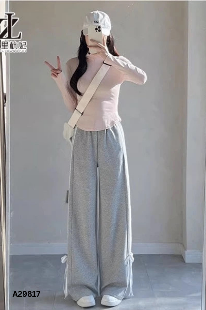 NEWTAG Quần xám kẻ sọc trắng