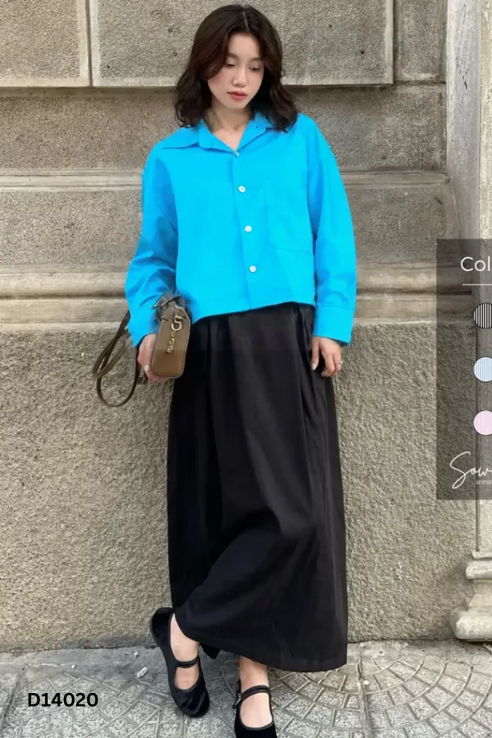 Áo sơ mi AMEGON xanh croptop