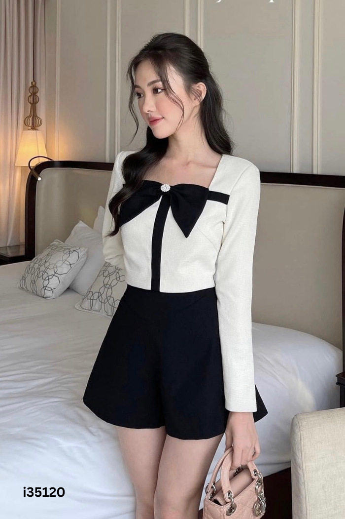 Áo trắng phối đen
