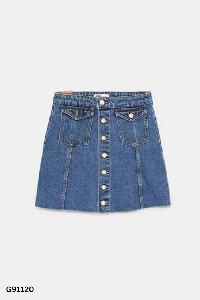 Chân váy ZARA jeans xanh phối cúc