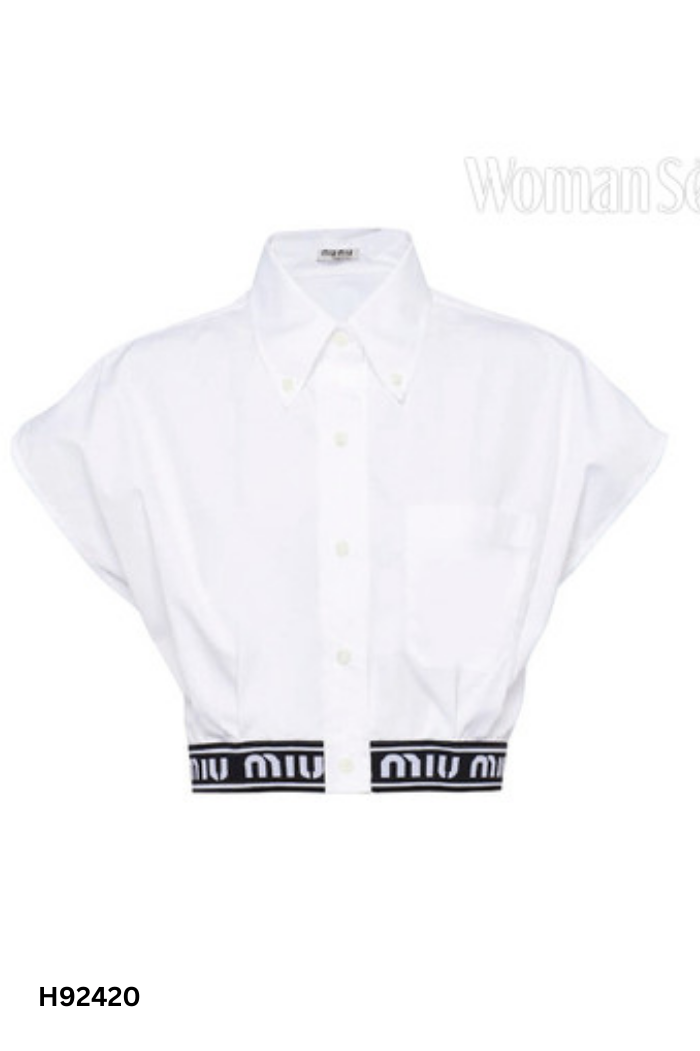 NEWTAG Áo sơ mi trắng viền đen