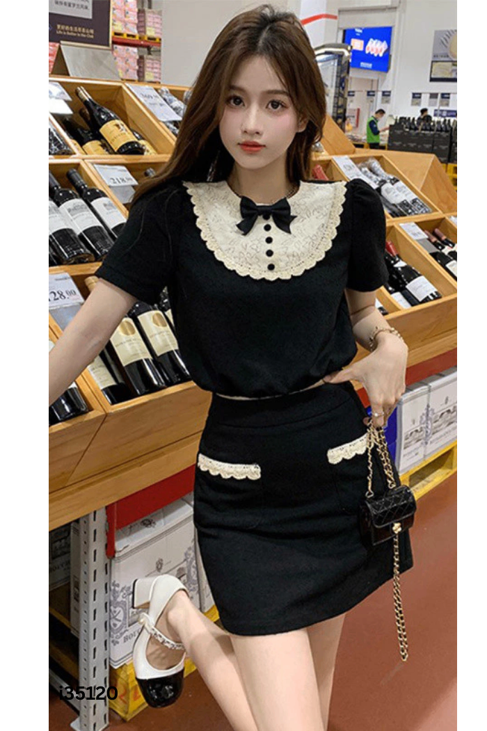 SET Áo đen phối ren be + chân váy