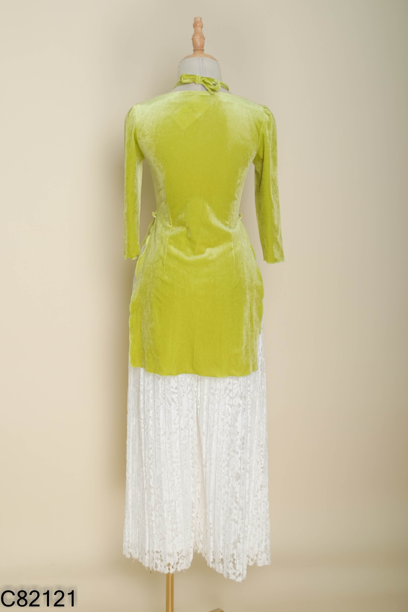 Set Áo nhung xanh + quần ren trắng