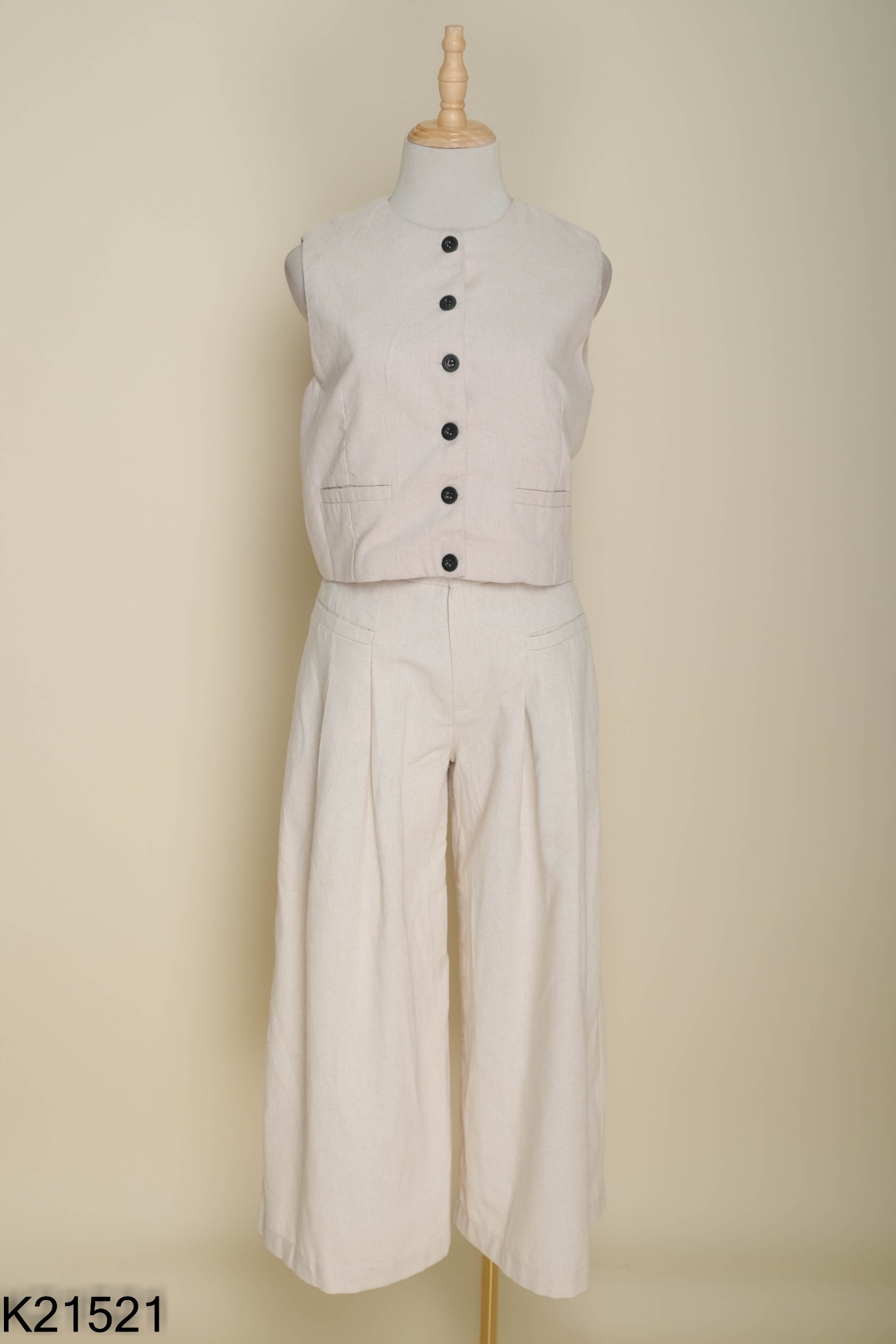 SET Áo linen be cúc đen + quần dài