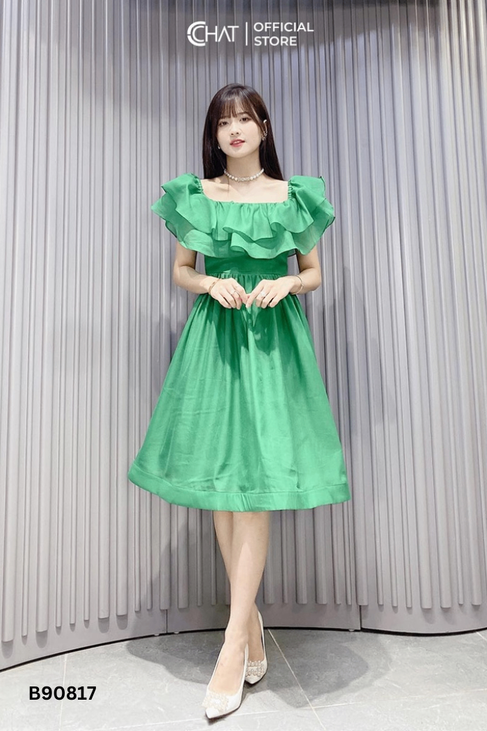 Váy C'CHAT chiffon xanh bèo
