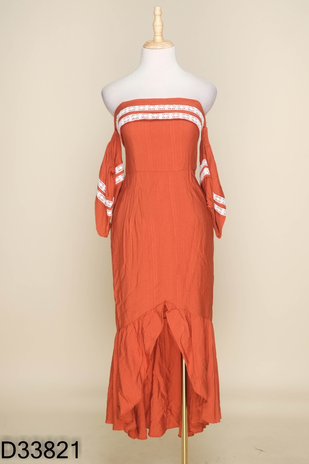 Váy SÒ VINTAGE nâu cam viền ren