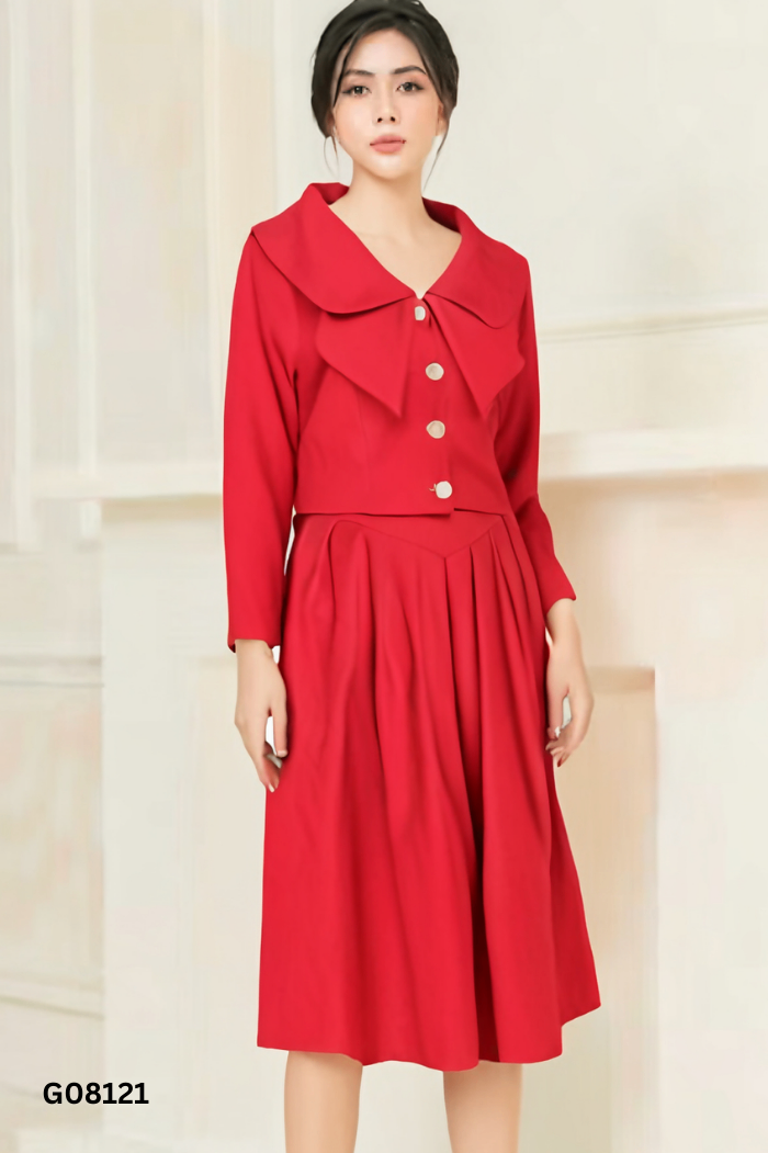 SET Nhung tăm đỏ áo + chân váy
