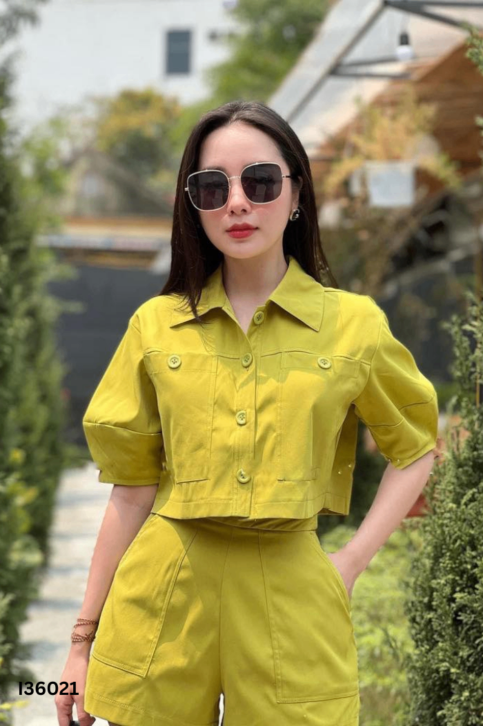 Set Áo sơ mi xanh ngắn tay + quần shorts