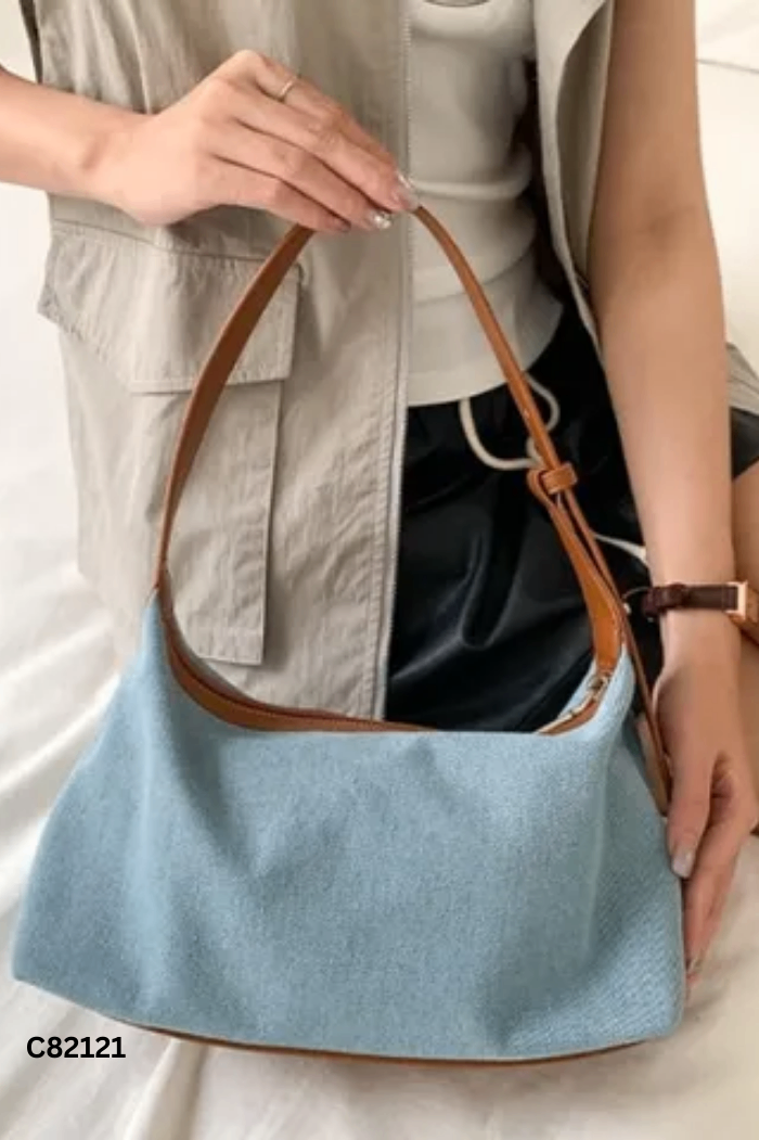 Túi kẹp nách jeans xanh quai nâu