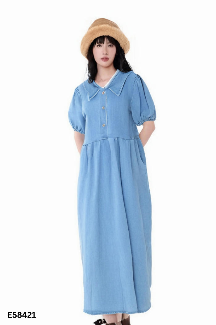 Váy CHIBEST jeans xanh cổ sen