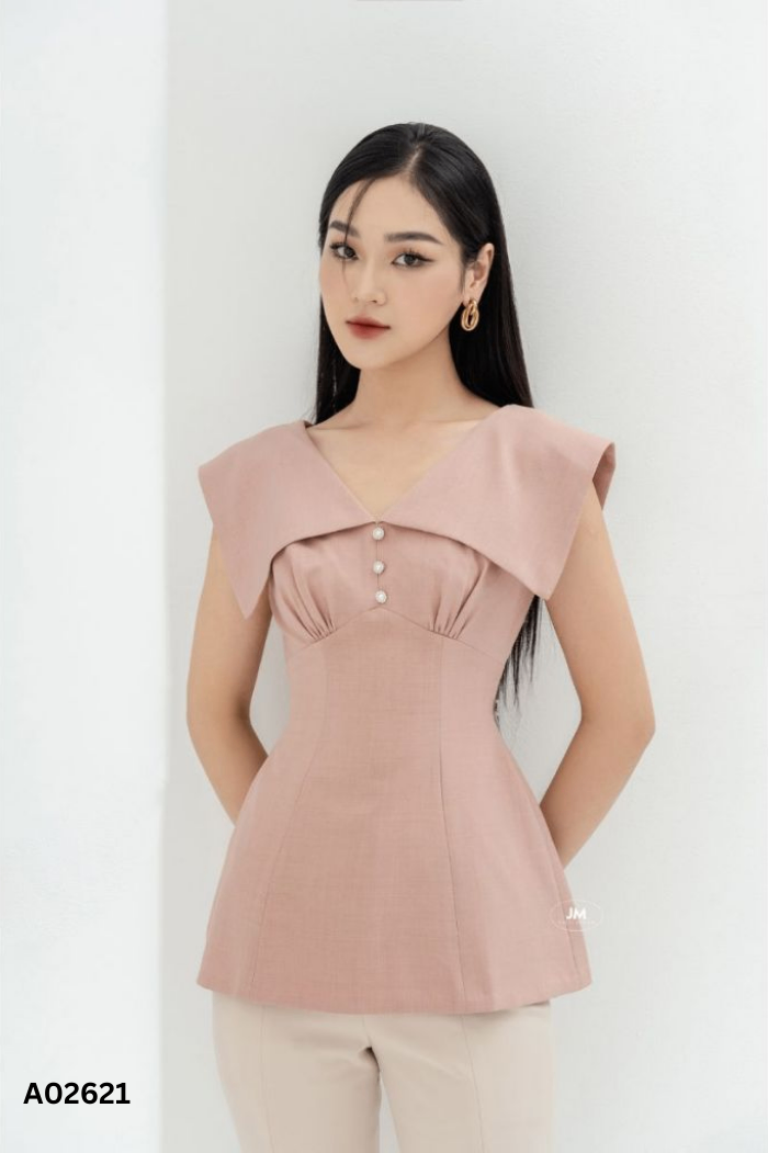 Áo kiểu JM DESIGN hồng khuy ngọc