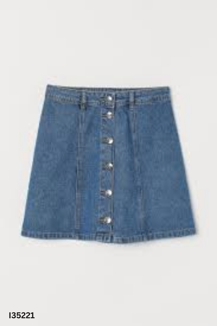 Chân váy HM jeans xanh phối cúc