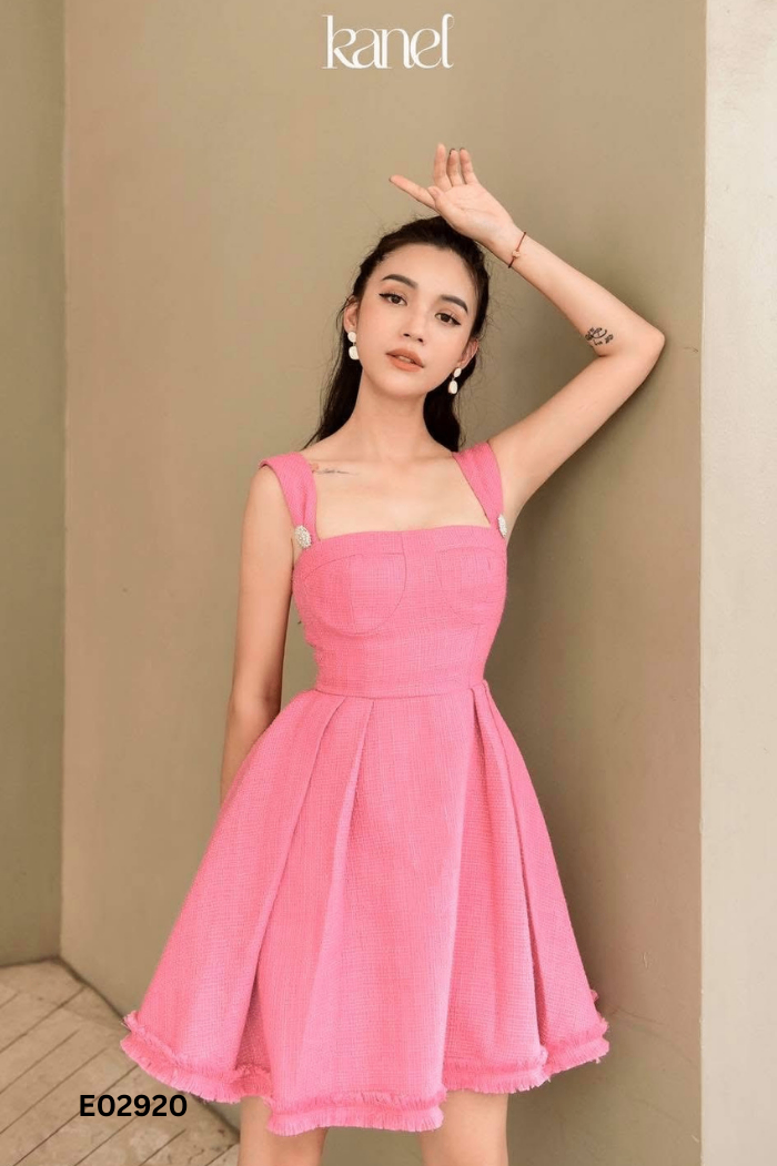 Váy KANEL hồng dạ tweed