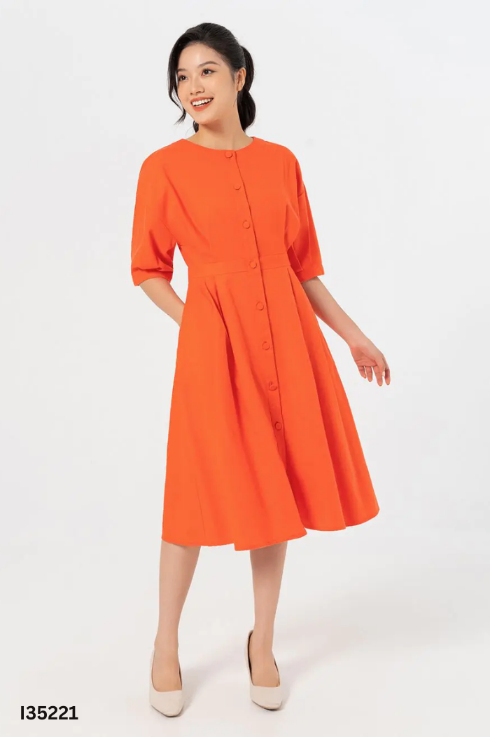 Váy linen CANIFA đỏ cam