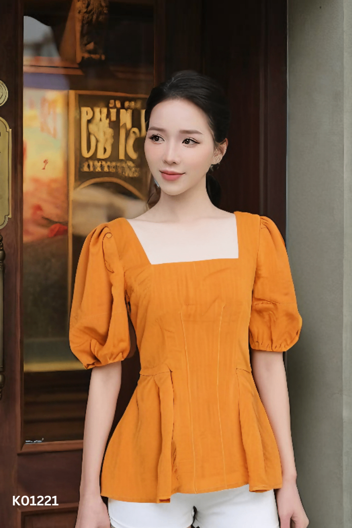 Áo DAISY đũi nâu tay bồng