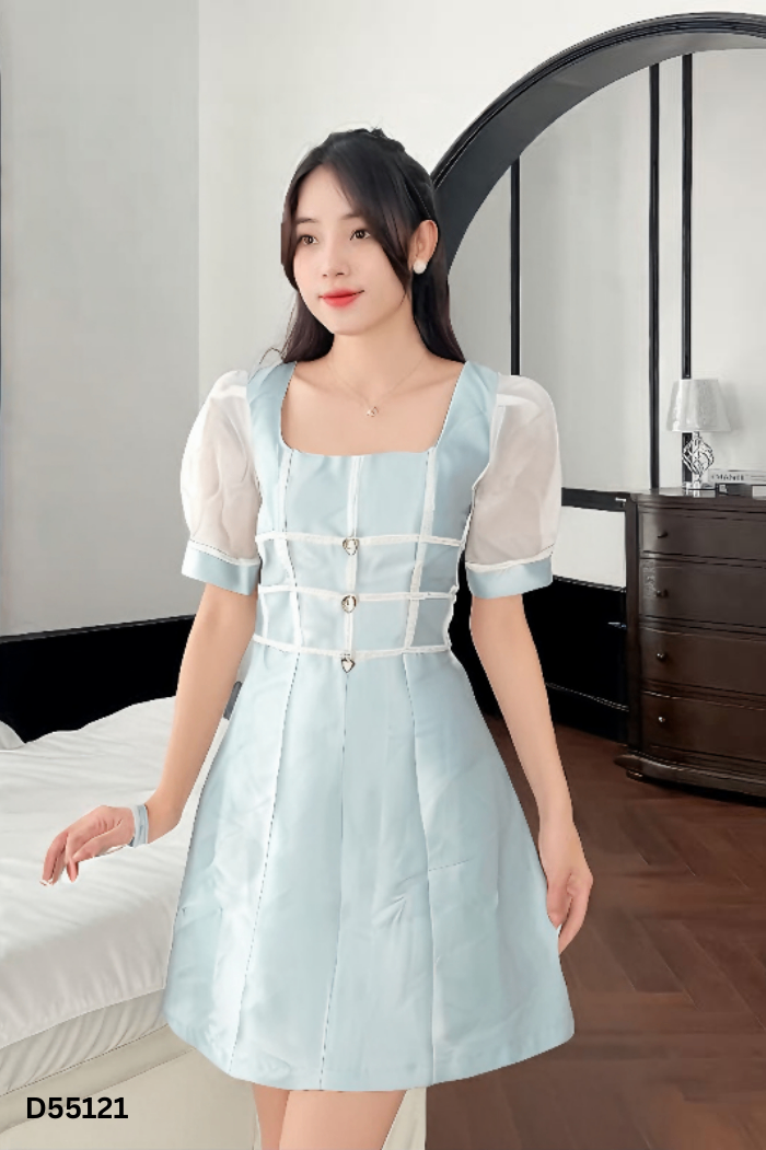 Váy KATE BY LINHNGUYEN xanh viền be