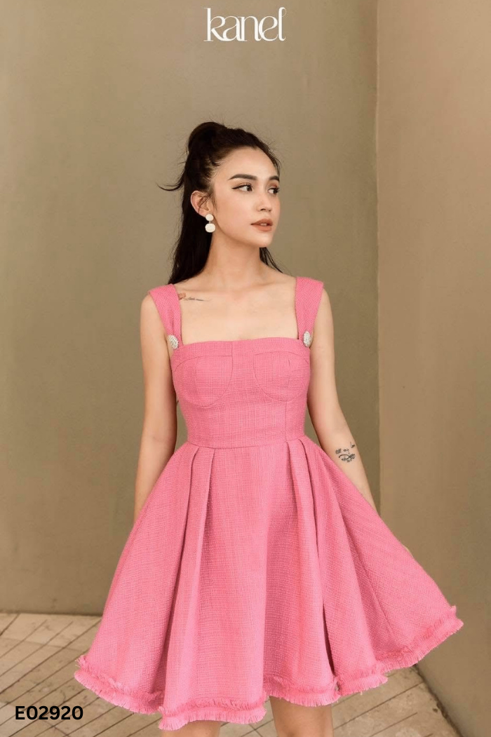Váy KANEL hồng dạ tweed