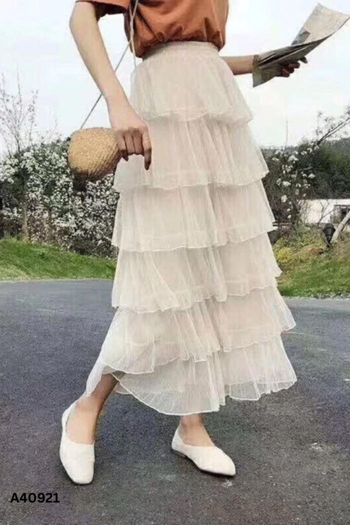 Chân váy lưới be trơn