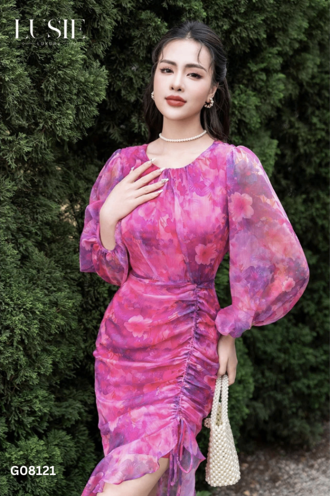 Váy LUSIE voan hồng tím