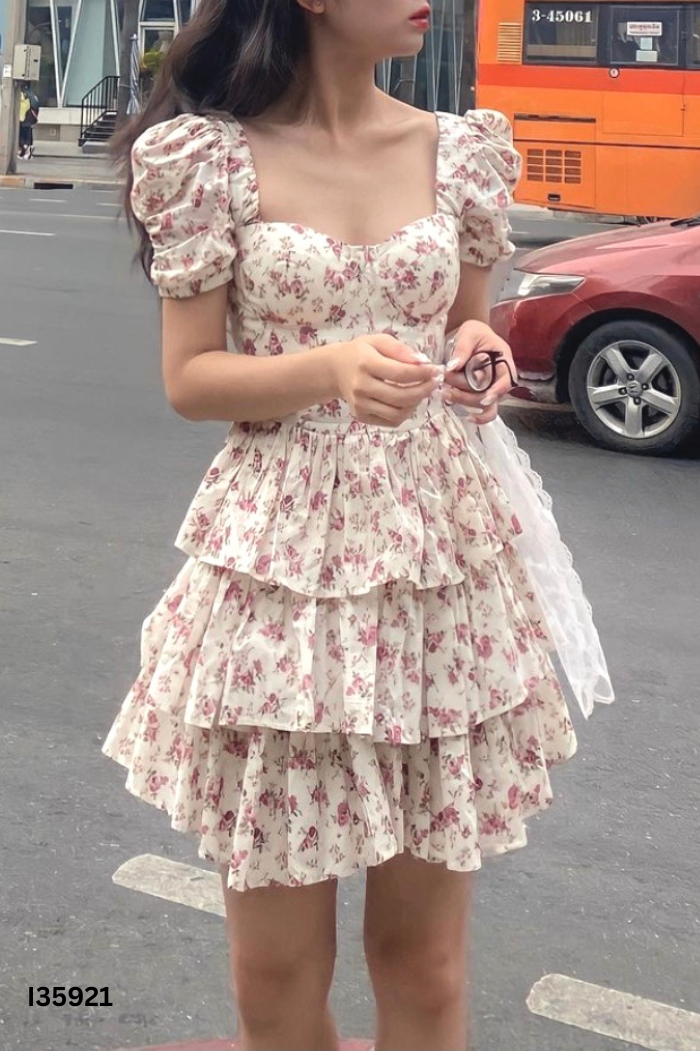 Váy hoa hồng TIFFANY STUDIO bo eo