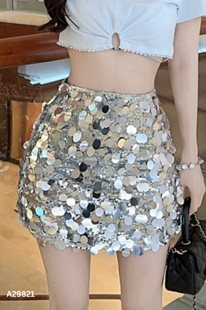 NEWTAG Chân váy bạc lấp lánh