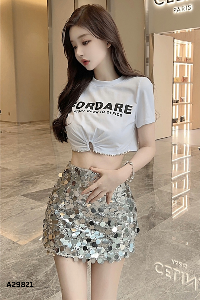 NEWTAG Chân váy bạc lấp lánh
