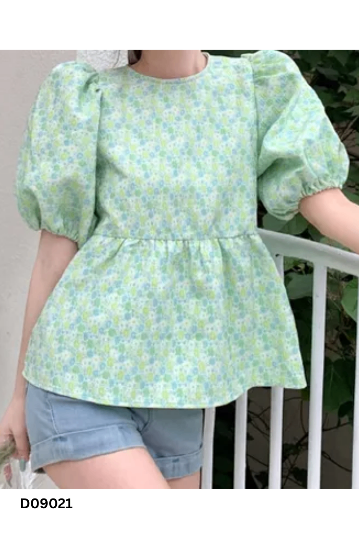 Áo kiểu xanh đính nơ