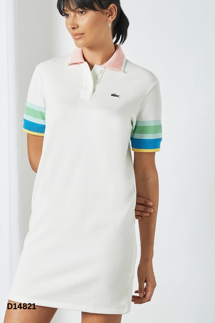 Váy polo trắng cổ hồng