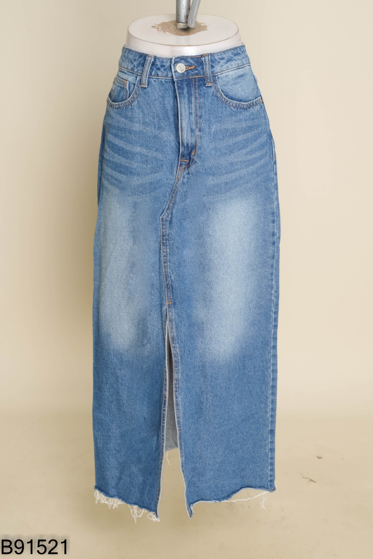 Chân váy jeans URATV xanh xẻ