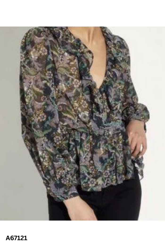 Áo MANGO hoa tím phối bèo