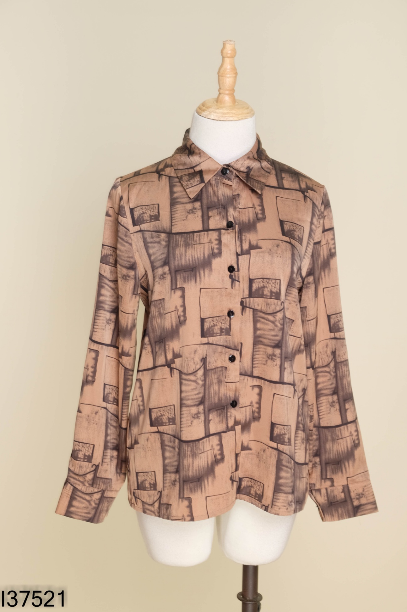 Áo LIIN CLOTING lụa nâu phối đen