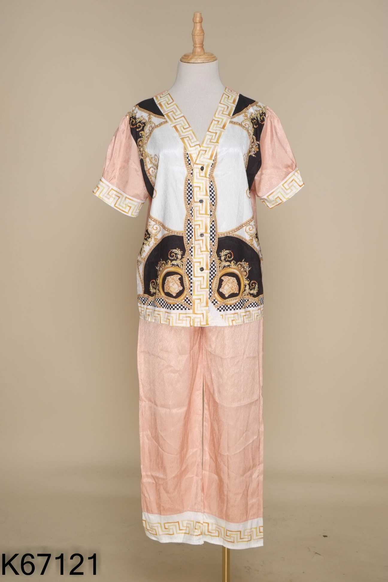 SET Áo + quần dài pijama hồng be hoạ tiết