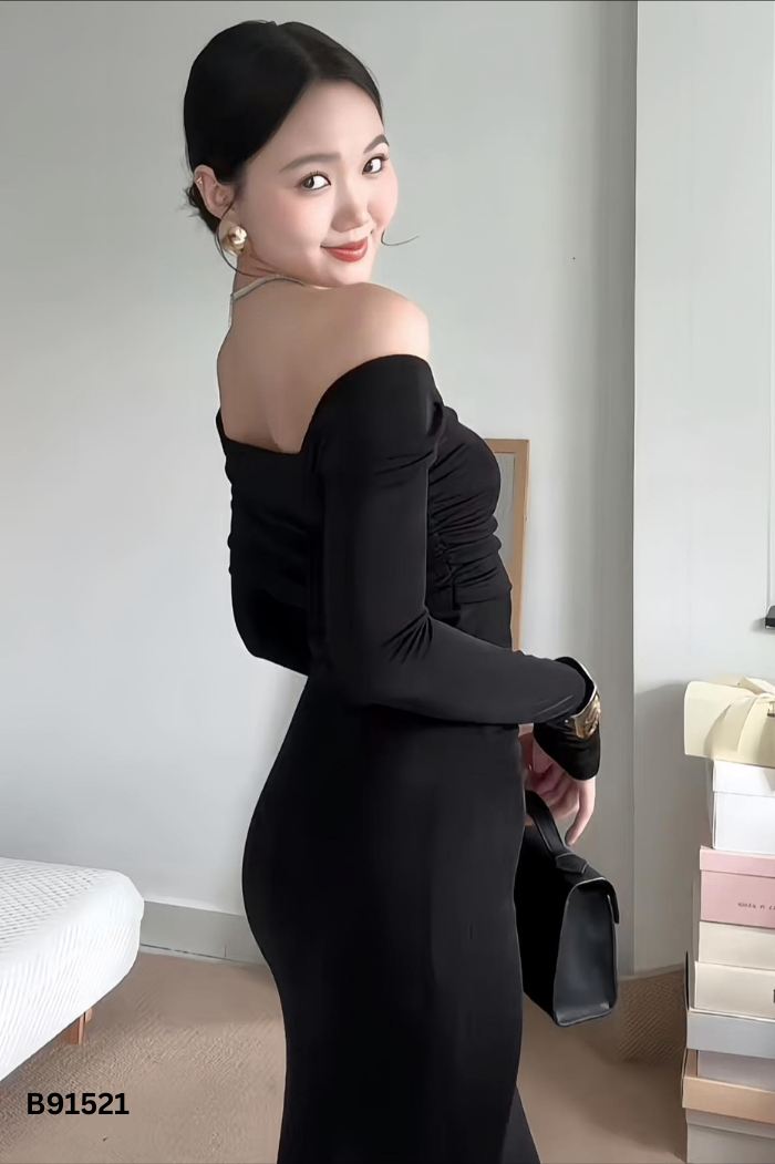 Váy lệch vai MIO LADY đen dúm