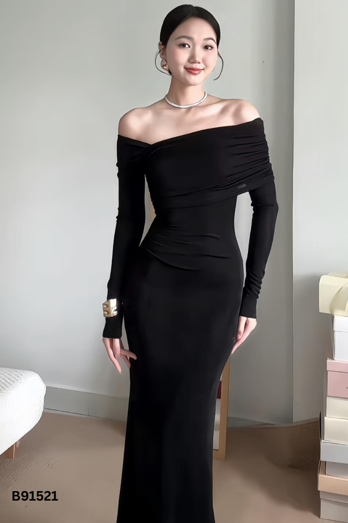Váy lệch vai MIO LADY đen dúm