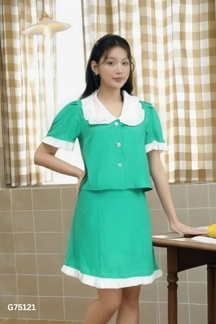 SET Linen xanh áo sơ mi + chân váy
