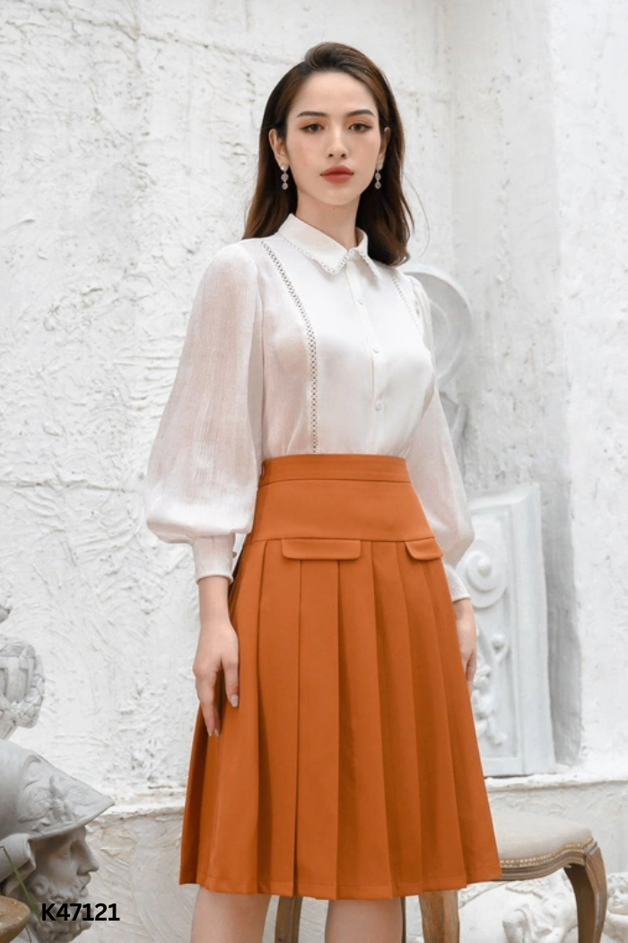 Chân váy RIMMY nâu cam xếp ly