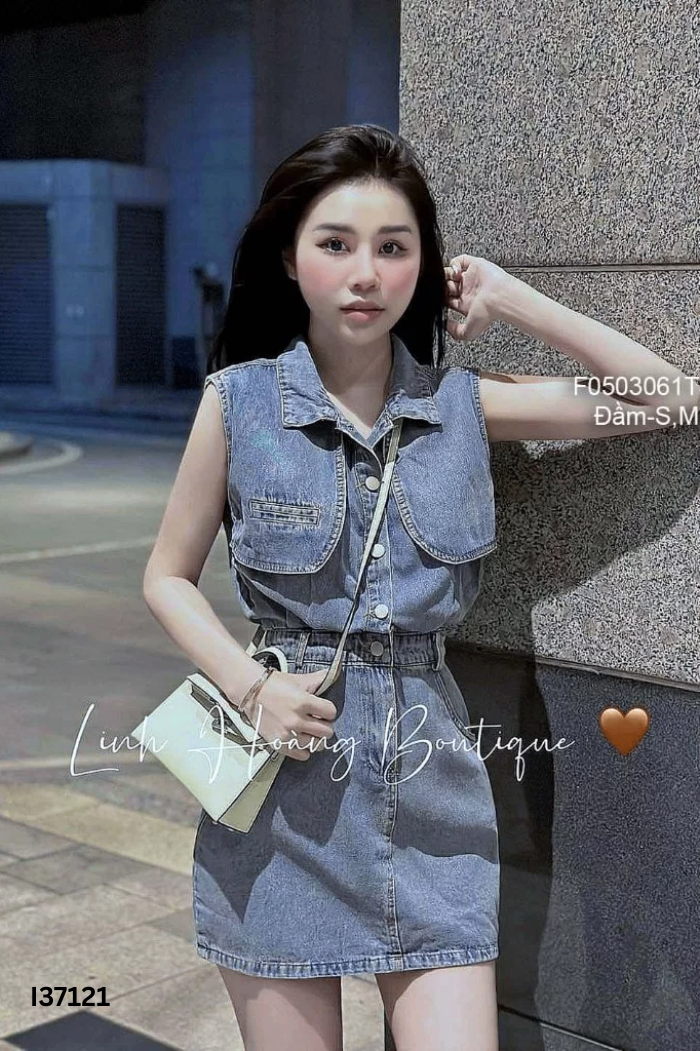 Váy sát nách jeans xanh