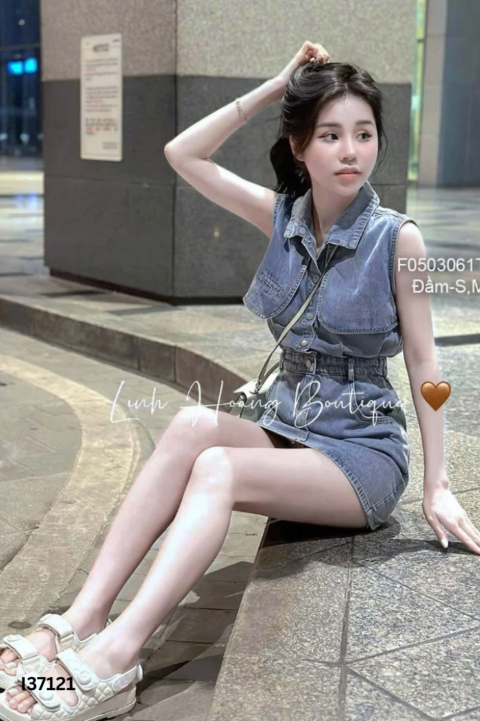 Váy sát nách jeans xanh