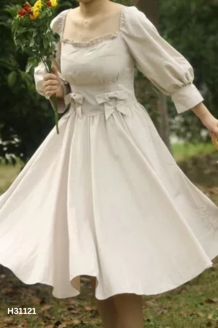 Váy dài be phối nơ
