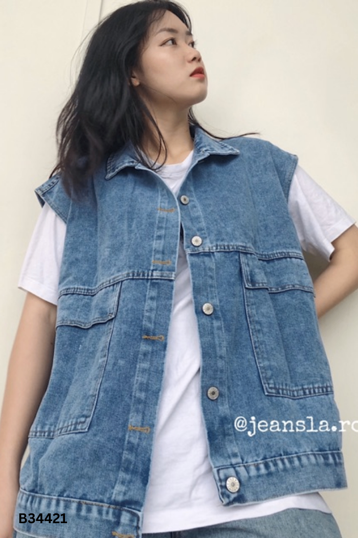 Áo jeans jeans xanh túi vuông
