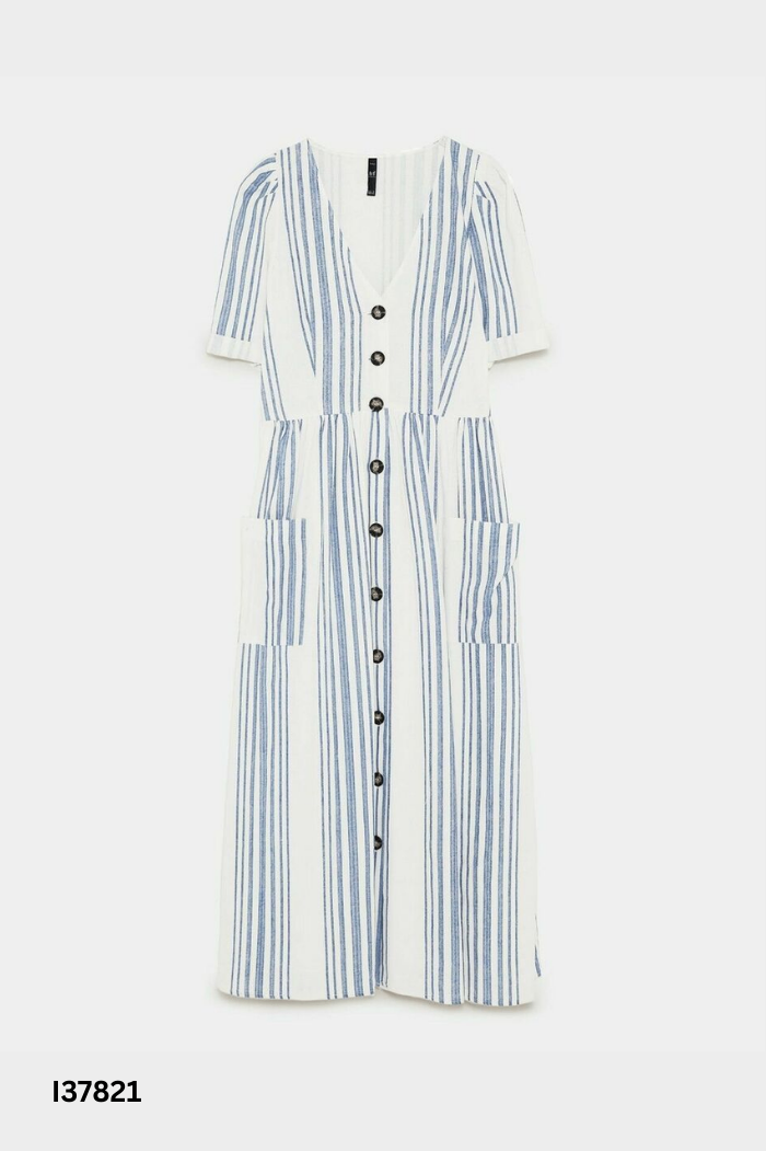 Váy ZARA nền trắng kẻ xanh